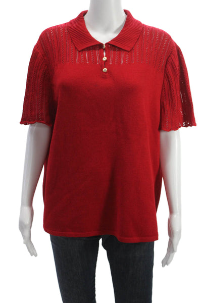 St. John Sport Unisex Red Wool Collared Short Sleeve Pullover Size XL