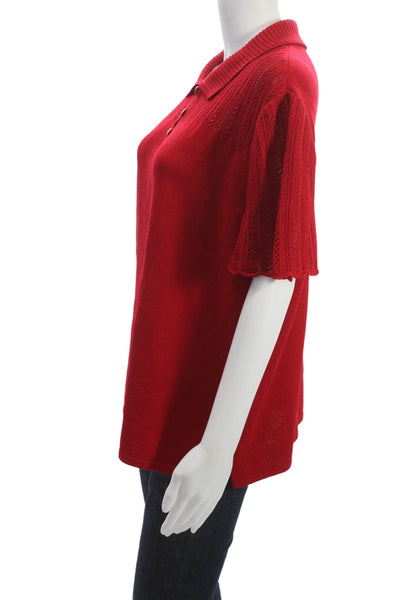 St. John Sport Unisex Red Wool Collared Short Sleeve Pullover Size XL