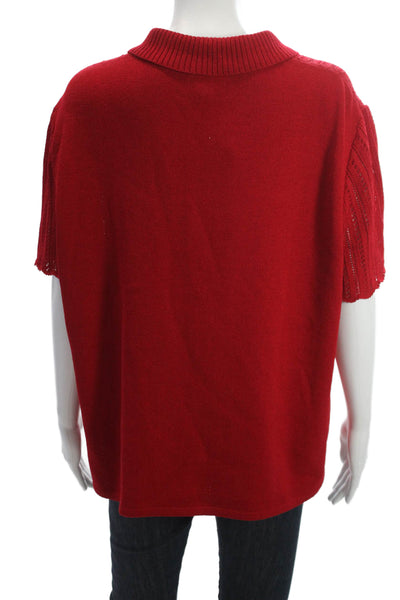 St. John Sport Unisex Red Wool Collared Short Sleeve Pullover Size XL