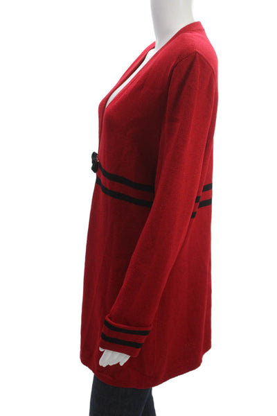 SJK St. John Unisex Red Striped Wool V-Neck Cardigan Size 14