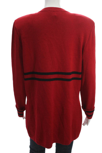 SJK St. John Unisex Red Striped Wool V-Neck Cardigan Size 14