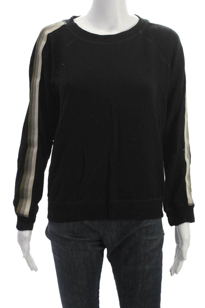Monrow Womens Pullover Sweatshirt Black Striped Crew Neck Long Sleeve Size S
