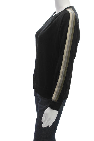 Monrow Womens Pullover Sweatshirt Black Striped Crew Neck Long Sleeve Size S