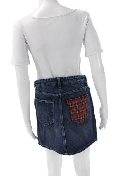 Current/Elliott Women Mini Plaid Cotton Skirt Dark Blue Size 29