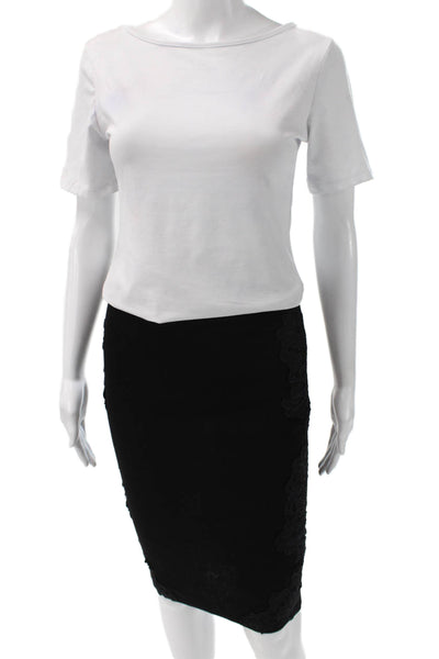 Zara Women Floral Pencil Midi Skirt Black Polyester Size S