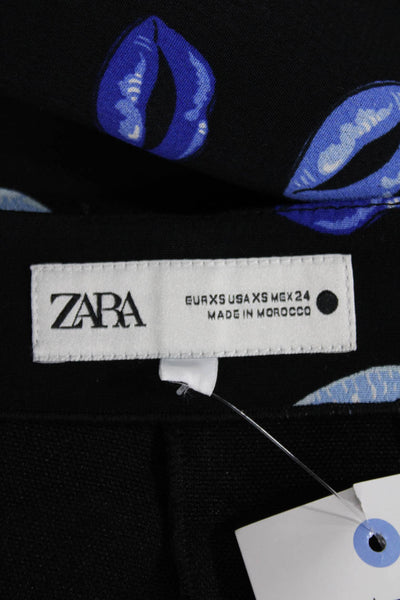 Zara Womens Mini A-Line Skirt Black Graphic Print 100% Viscose Size XS