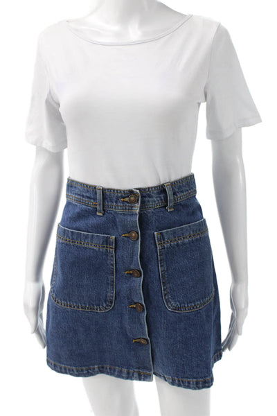 Zara Woman Women A-Line Mini Skirt Dark Blue Cotton Size XS