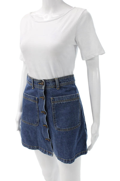 Zara Woman Women A-Line Mini Skirt Dark Blue Cotton Size XS