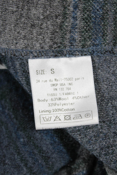 Few Moda Women Overcoat Plaid Blue Button Long Sleeve Wool Blend Size S