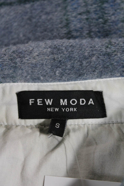 Few Moda Women Overcoat Plaid Blue Button Long Sleeve Wool Blend Size S
