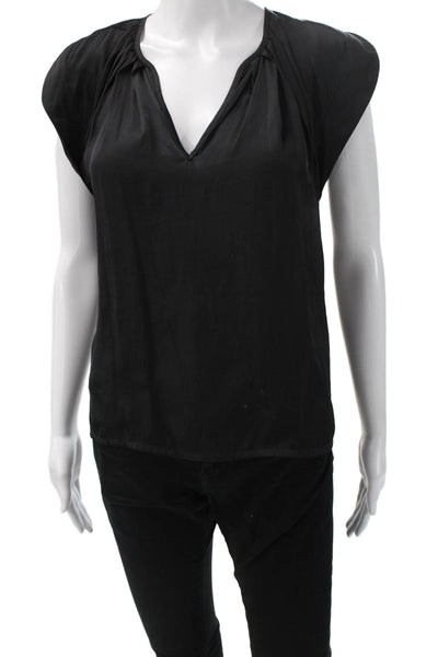 Ulla Johnson Womens Basic Black V Neck Sleeveless Polyester Blouse Size S