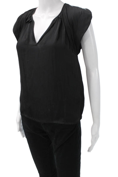 Ulla Johnson Womens Basic Black V Neck Sleeveless Polyester Blouse Size S