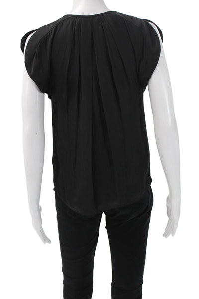 Ulla Johnson Womens Basic Black V Neck Sleeveless Polyester Blouse Size S