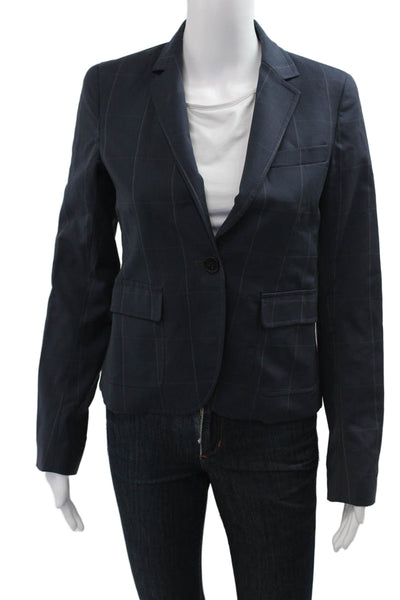 Theory Womens Dark Blue Beaver Check Collared Button Blazer Size 4