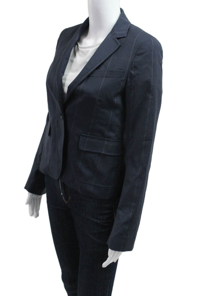 Theory Womens Dark Blue Beaver Check Collared Button Blazer Size 4