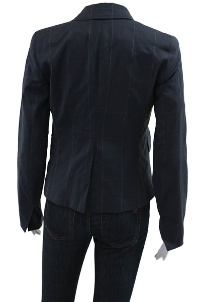 Theory Womens Dark Blue Beaver Check Collared Button Blazer Size 4