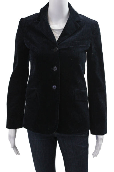 Theory Women Black Collared Cotton Lycra Blazer Button Long Sleeve Size 4