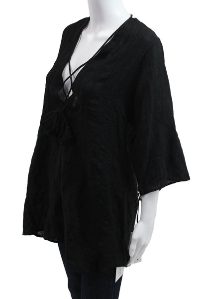 Robin Piccone Womens Black Bohemian V-Neck Tunic 3/4 Sleeve Size S