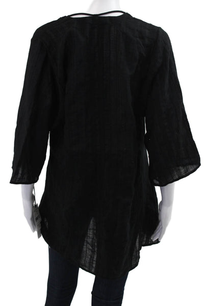 Robin Piccone Womens Black Bohemian V-Neck Tunic 3/4 Sleeve Size S