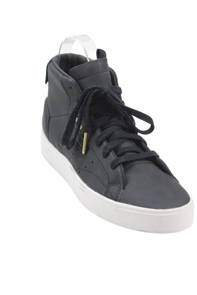 Adidas Womens Leather High Top Lace Up Sneakers Black Size 5.5