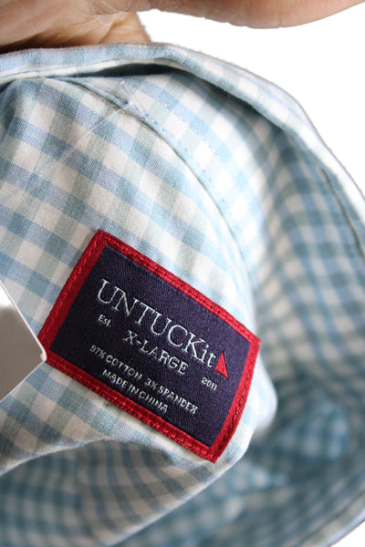 Untuckit Mens Button-Down Light Blue Check Collared Long Sleeve Shirt Size XL