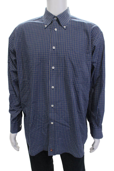 Nordstrom Mens Button-Down Long Sleeve Checked Collared Blue Big & Tall Size L