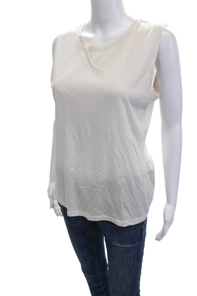 Les Copains Women Basic White Sleeveless Tank Crew Neck Size 46