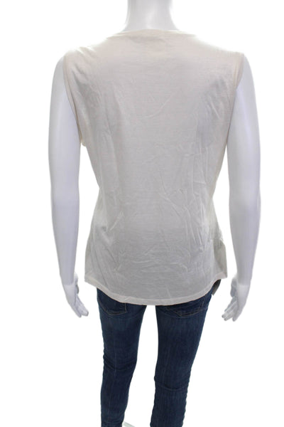 Les Copains Women Basic White Sleeveless Tank Crew Neck Size 46