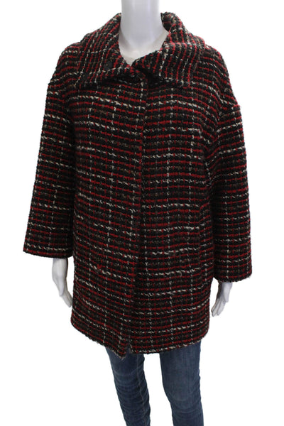 Massimo Dutti Women Overcoat Black Long Sleeve Collared Plaid Button Size M