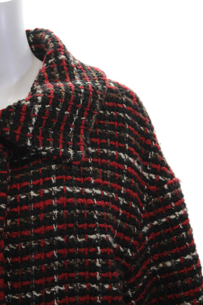 Massimo Dutti Women Overcoat Black Long Sleeve Collared Plaid Button Size M