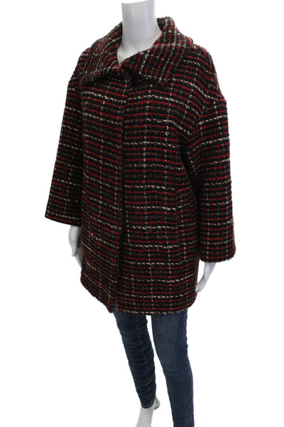 Massimo Dutti Women Overcoat Black Long Sleeve Collared Plaid Button Size M