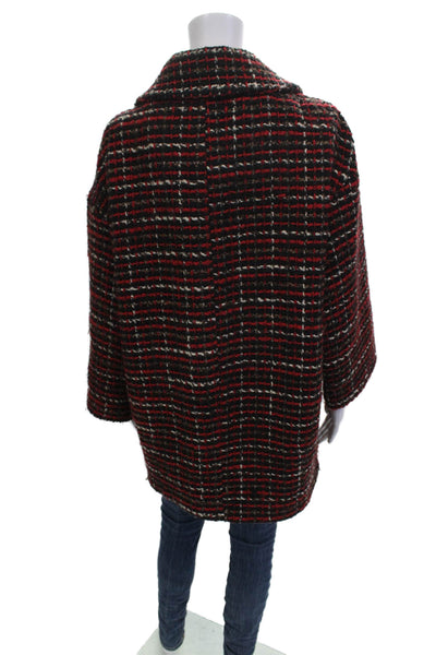 Massimo Dutti Women Overcoat Black Long Sleeve Collared Plaid Button Size M
