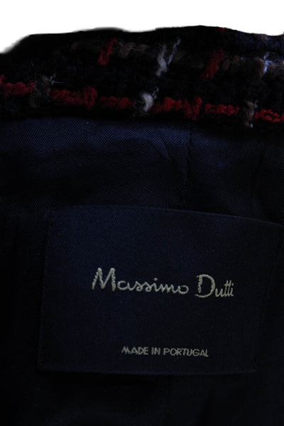 Massimo Dutti Women Overcoat Black Long Sleeve Collared Plaid Button Size M