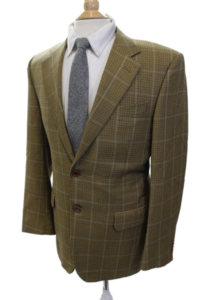 Rothmans Mens Plaid Brown Sport Coat Collared Button Long Sleeve Size 50