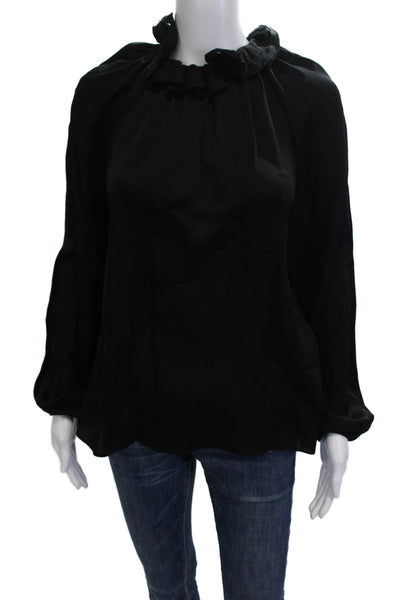 Ungaro Women Black Silk Blend Tie Neck Long Sleeve Blouse Size S