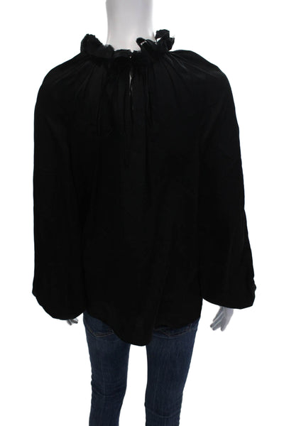 Ungaro Women Black Silk Blend Tie Neck Long Sleeve Blouse Size S