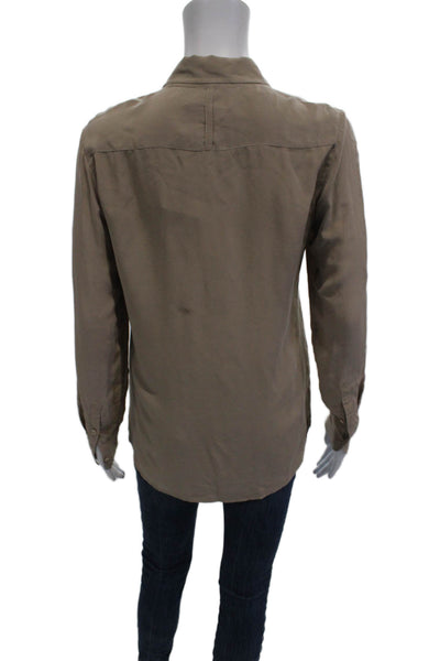 Equipment Femme Womens Silk Collared Button Up Blouse Long Sleeve Beige Size S