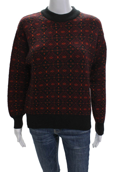 Byblos Womens Black Geometric Crew Neck Pullover Sweater Wool 80s Size 38