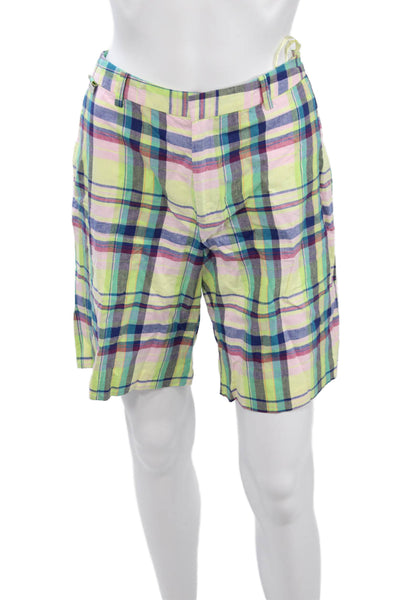 Lauren Ralph Lauren Mens Bermuda Shorts Blue Plaid 100% Cotton Button Size 4