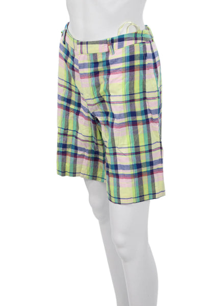Lauren Ralph Lauren Mens Bermuda Shorts Blue Plaid 100% Cotton Button Size 4