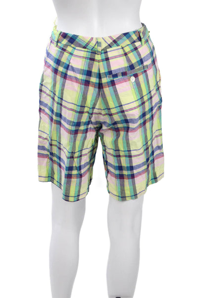 Lauren Ralph Lauren Mens Bermuda Shorts Blue Plaid 100% Cotton Button Size 4