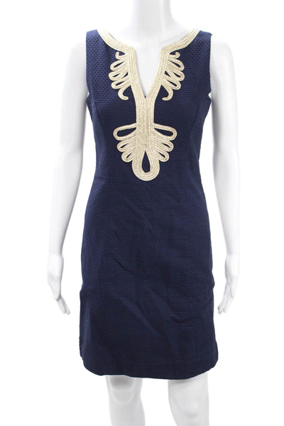 Lilly Pulitzer Womens Sheath Dress Dark Blue V-Neck Sleeveless Cotton Size 2