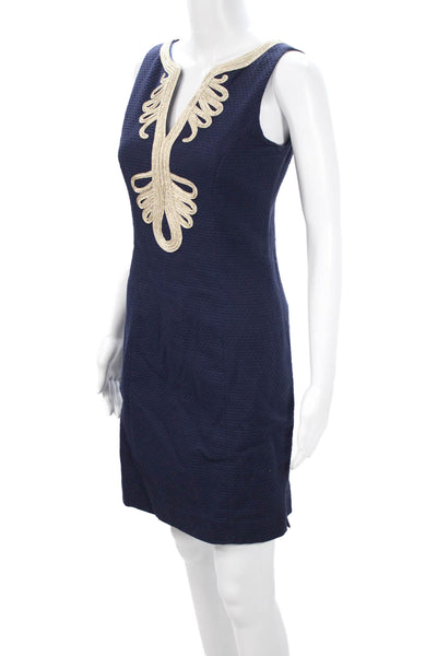 Lilly Pulitzer Womens Sheath Dress Dark Blue V-Neck Sleeveless Cotton Size 2