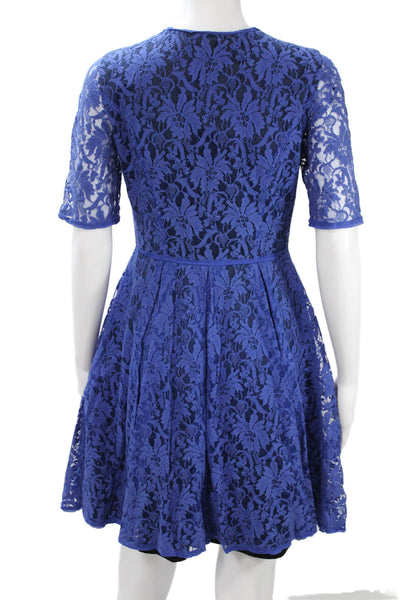 BCBGMAXAZRIA Women Fit & Flare Floral Blue Crew Neck Short Sleeve Dress Size 2