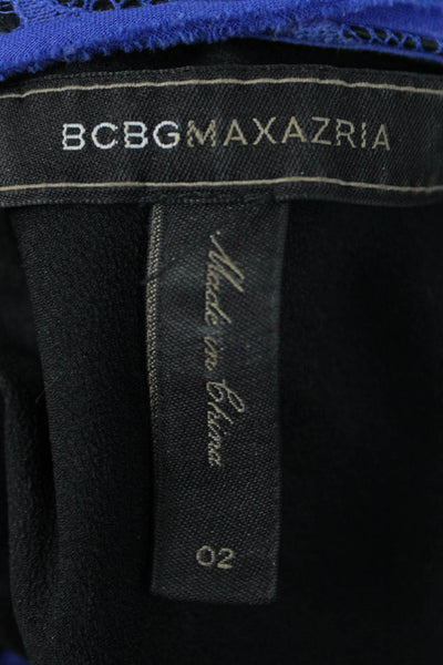 BCBGMAXAZRIA Women Fit & Flare Floral Blue Crew Neck Short Sleeve Dress Size 2