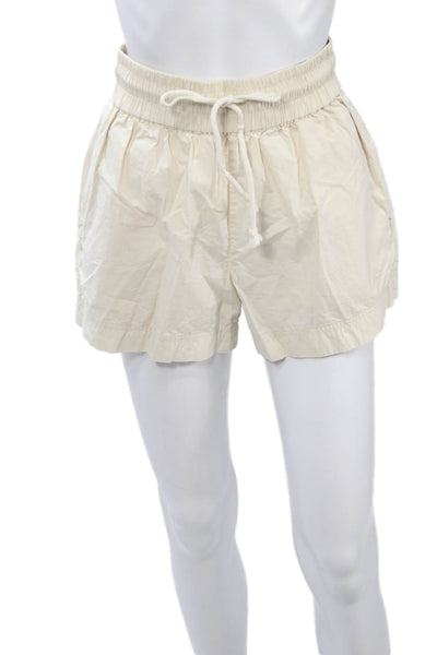 Frame Unisex Beige Cotton Drawstring Sweat Shorts Beach Size S
