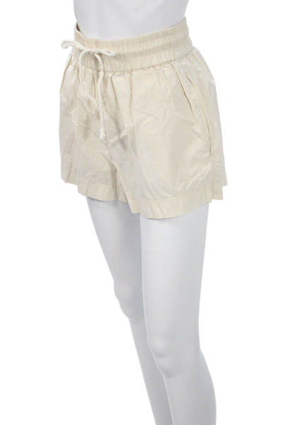 Frame Unisex Beige Cotton Drawstring Sweat Shorts Beach Size S