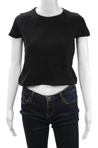 Intermix Womens Black Cropped Cotton Crew Neck Short Sleeve T Shirt Size S