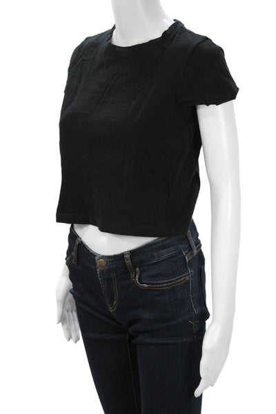 Intermix Womens Black Cropped Cotton Crew Neck Short Sleeve T Shirt Size S
