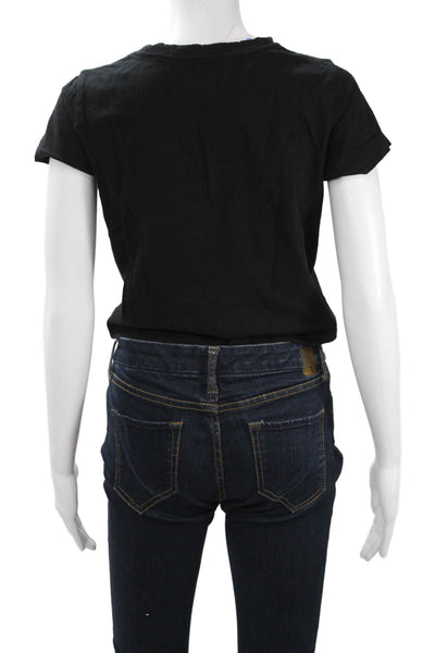 Intermix Womens Black Cropped Cotton Crew Neck Short Sleeve T Shirt Size S